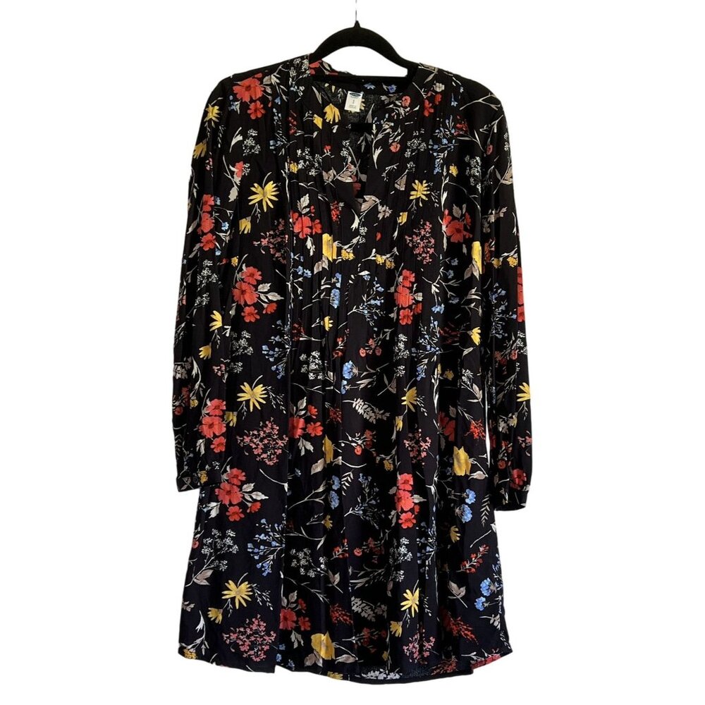 Old Navy Womens Black Floral Rayon Long Sleeve Dress Size S Boho Cottagecore NWT